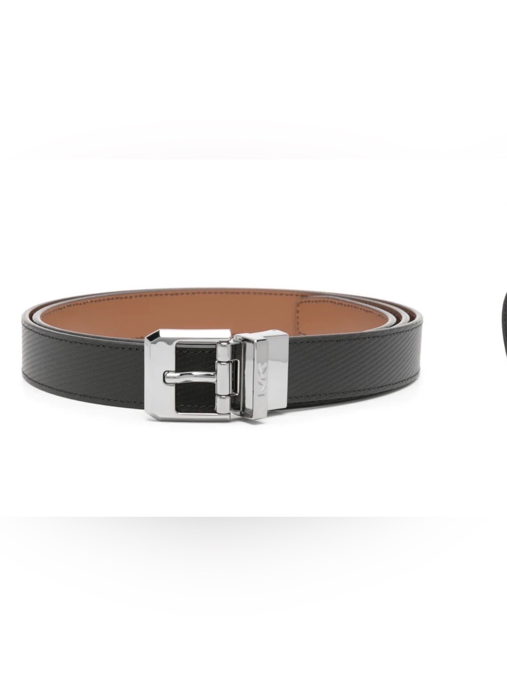 Michael Kors Men's Navy Reversible Leather Belt with Silver Buckle